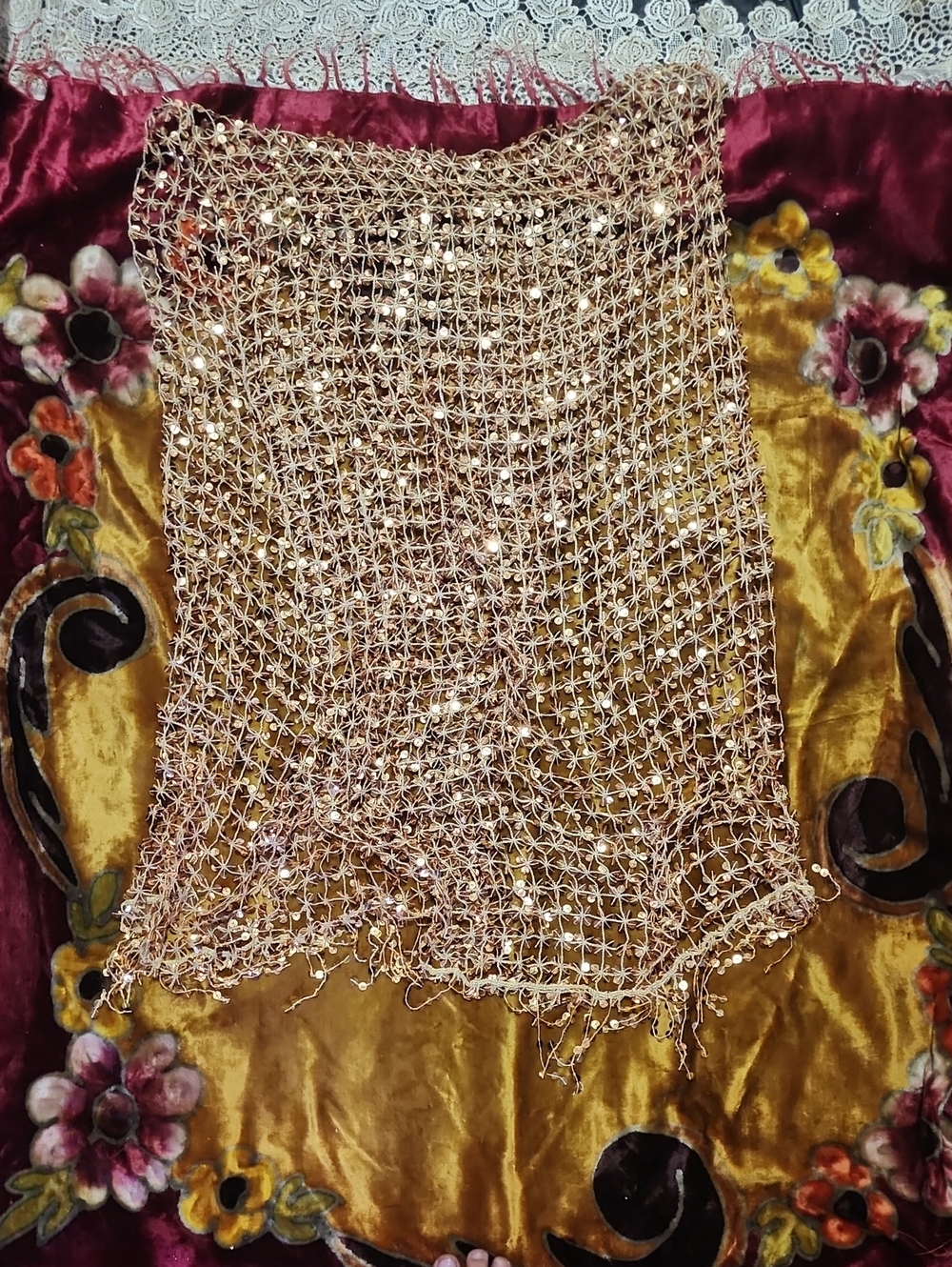 VIRAL Mesh Sequin Scarf Wrap - Gold